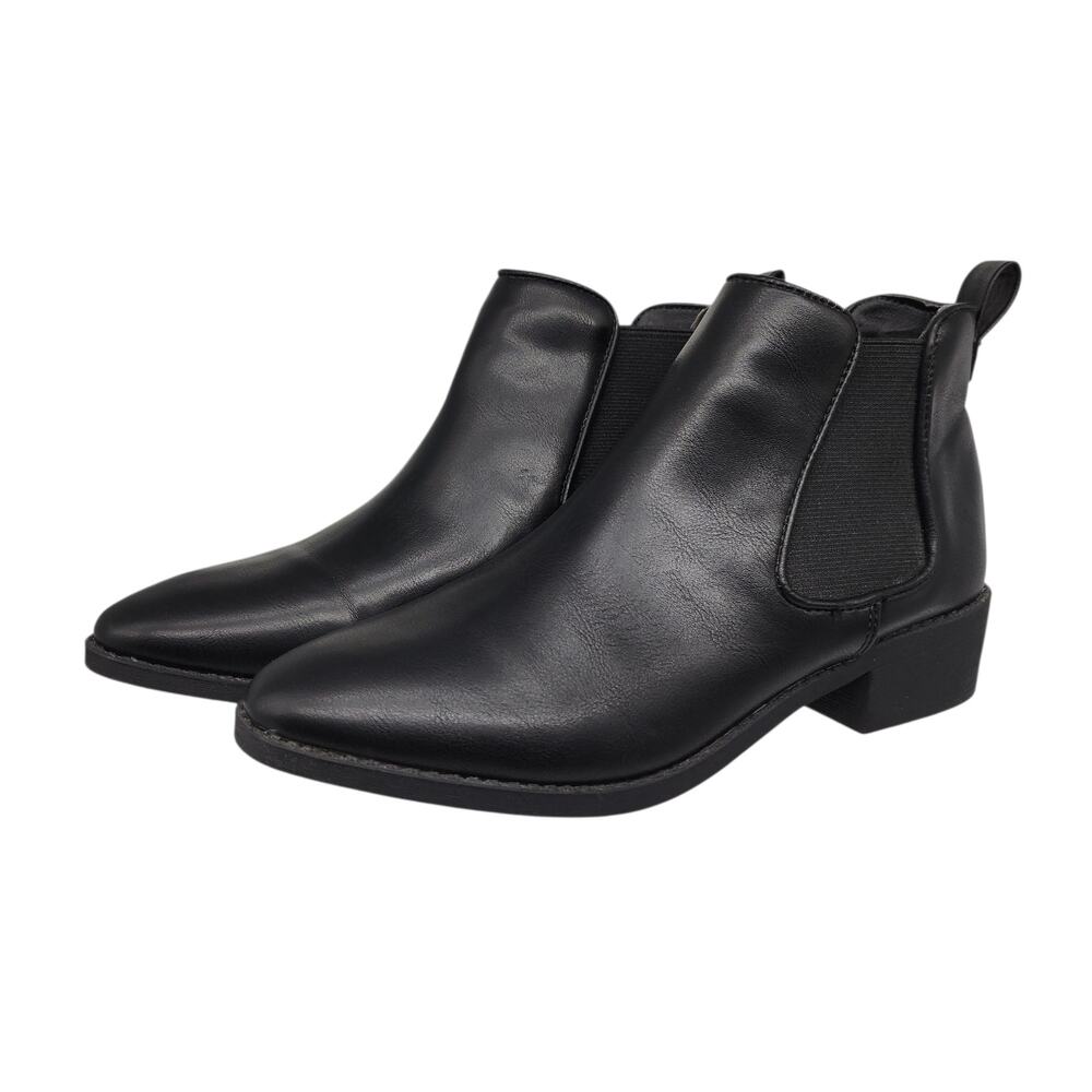 Black Pointed Toe Chelsea Boots 6 Dark Academia Minimalist Faux Leather Booties